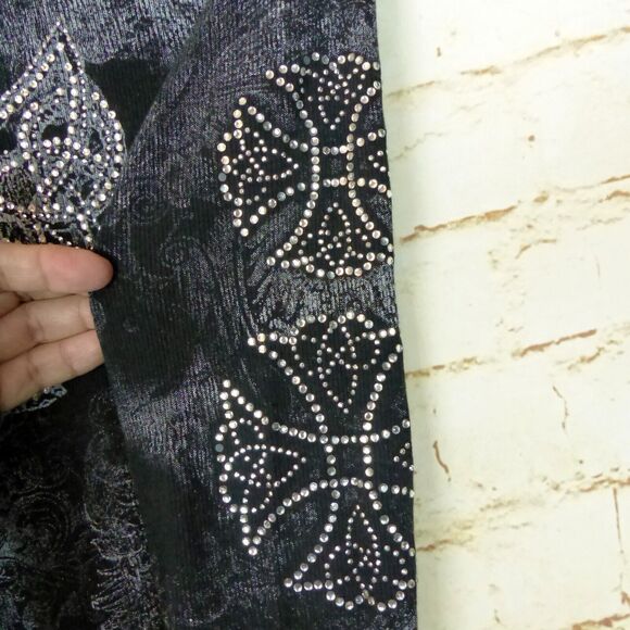 Y2K VTG Bejeweled Embellished Rhinestone Cross Thermal Top Womens XL Black Goth - Picture 8 of 12